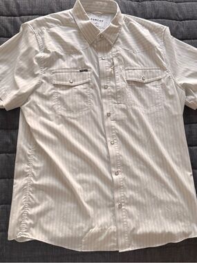 Men's Poncho Outdoors XL Slim Blue and White striped pearl snap